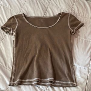 Brown and White Stitched Tee Brandy Melville